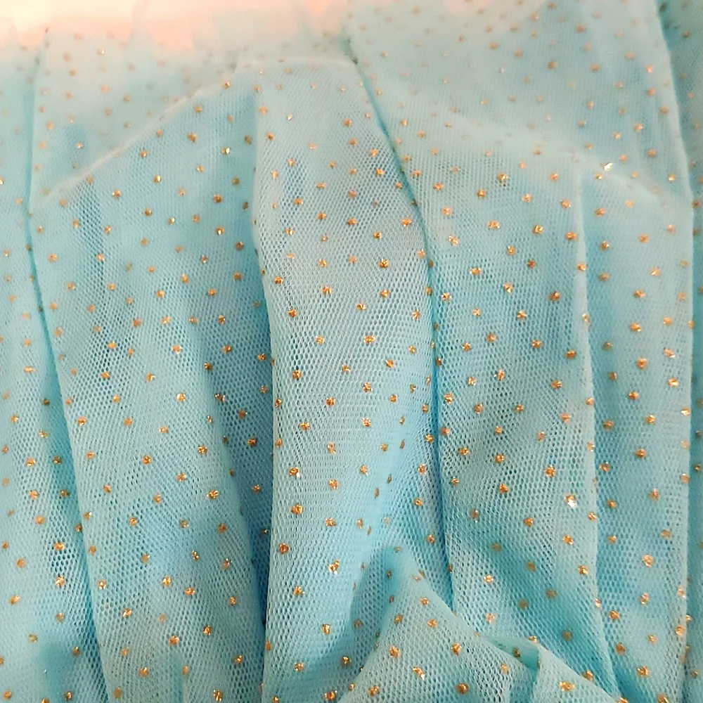 Size:4/5Toddler Mud Pie Blue Layered Gold Glittered Mesh Skirt & Bloomer Set - Picture 3 of 4